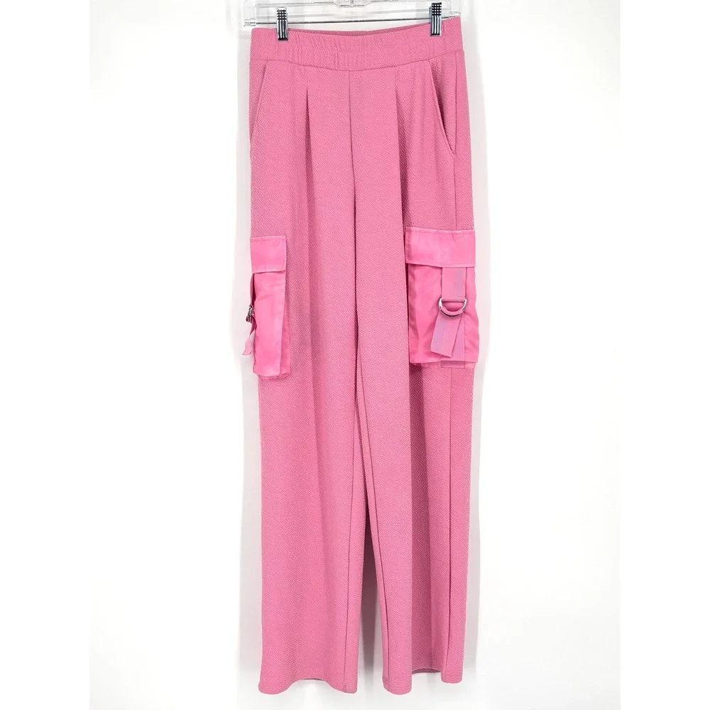 Beach Riot Range Cargo Pants Sz S Pink Wide Leg Pull On Flowy‎ Gauze Lined